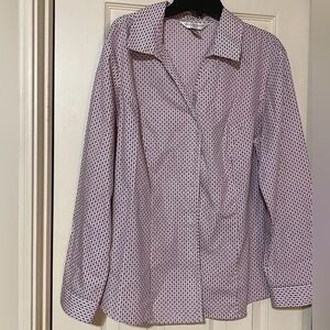 Christopher Banks Petite Long Sleeve Blouse Cranberry Red White Sz Large Petite